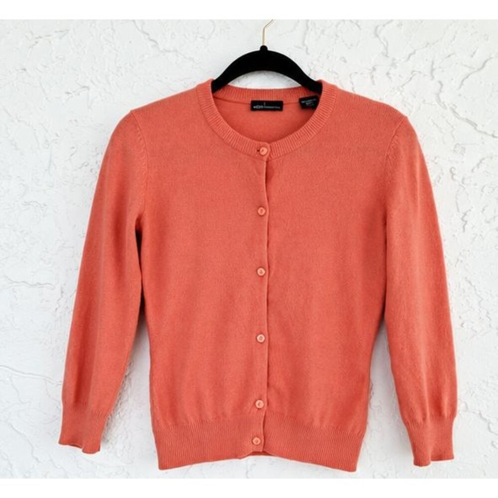 Moda International 100% Cashmere Cardigan Coral Salmon XS Vintage Fine Knit